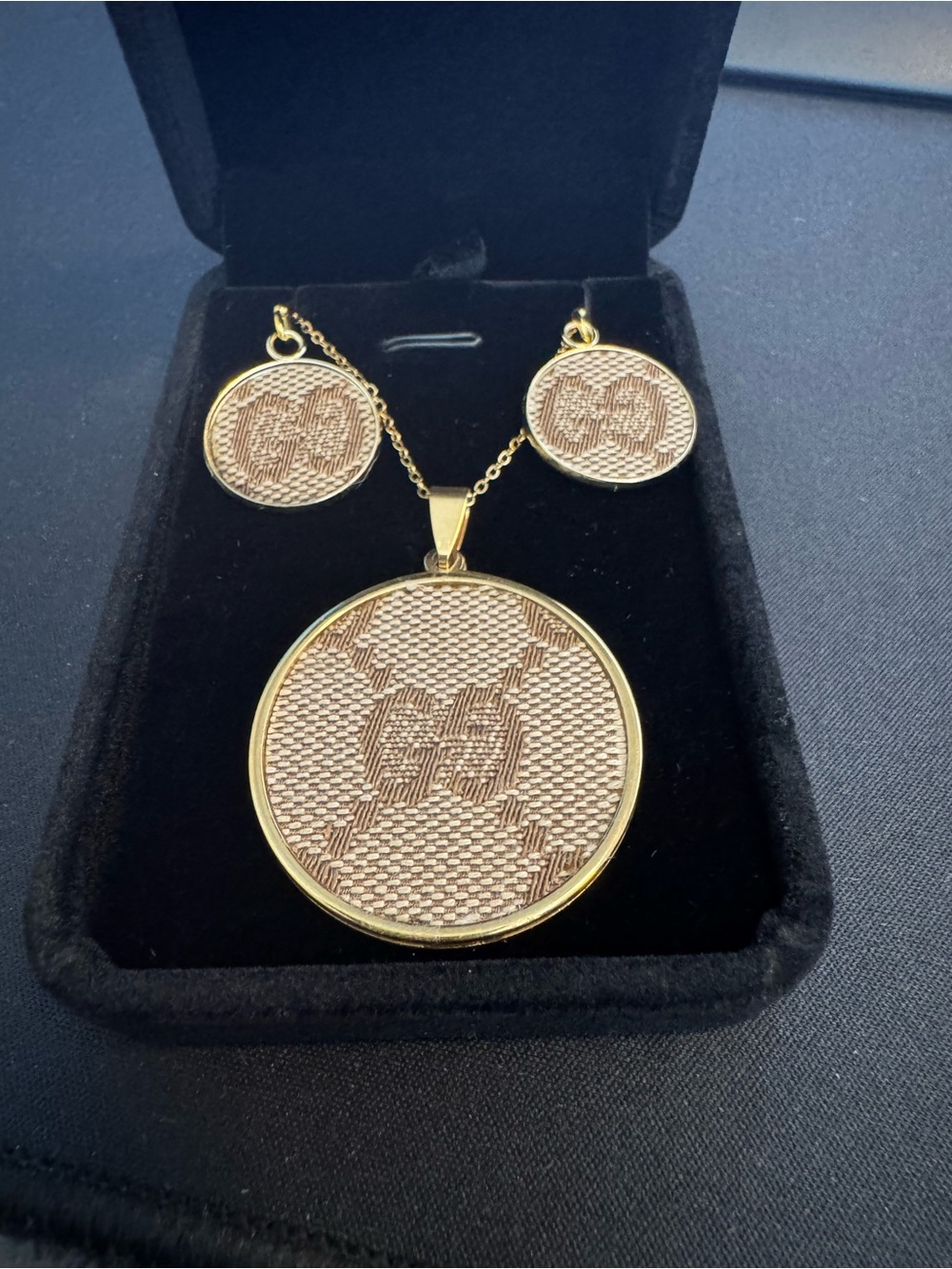 100% Authentic Upcycled Gucci Round Pendant Necklace and Earrings Set